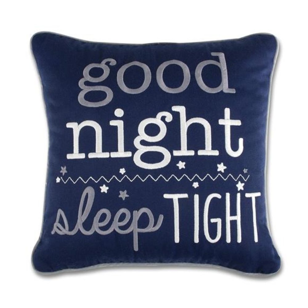 Wendy Bellissimo Good Night Sleep Tight in Navy and White Throw Pillow